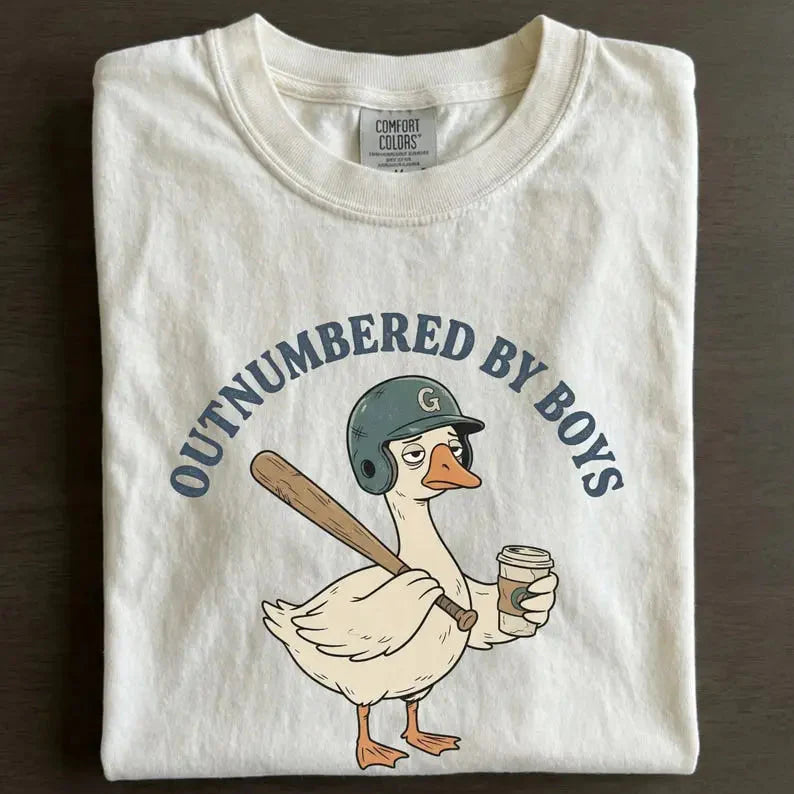 Exhausted Boy Mom T-Shirt/Sweatshirt/Hoodie – Outnumbered by Boys Goose Graphic Tee