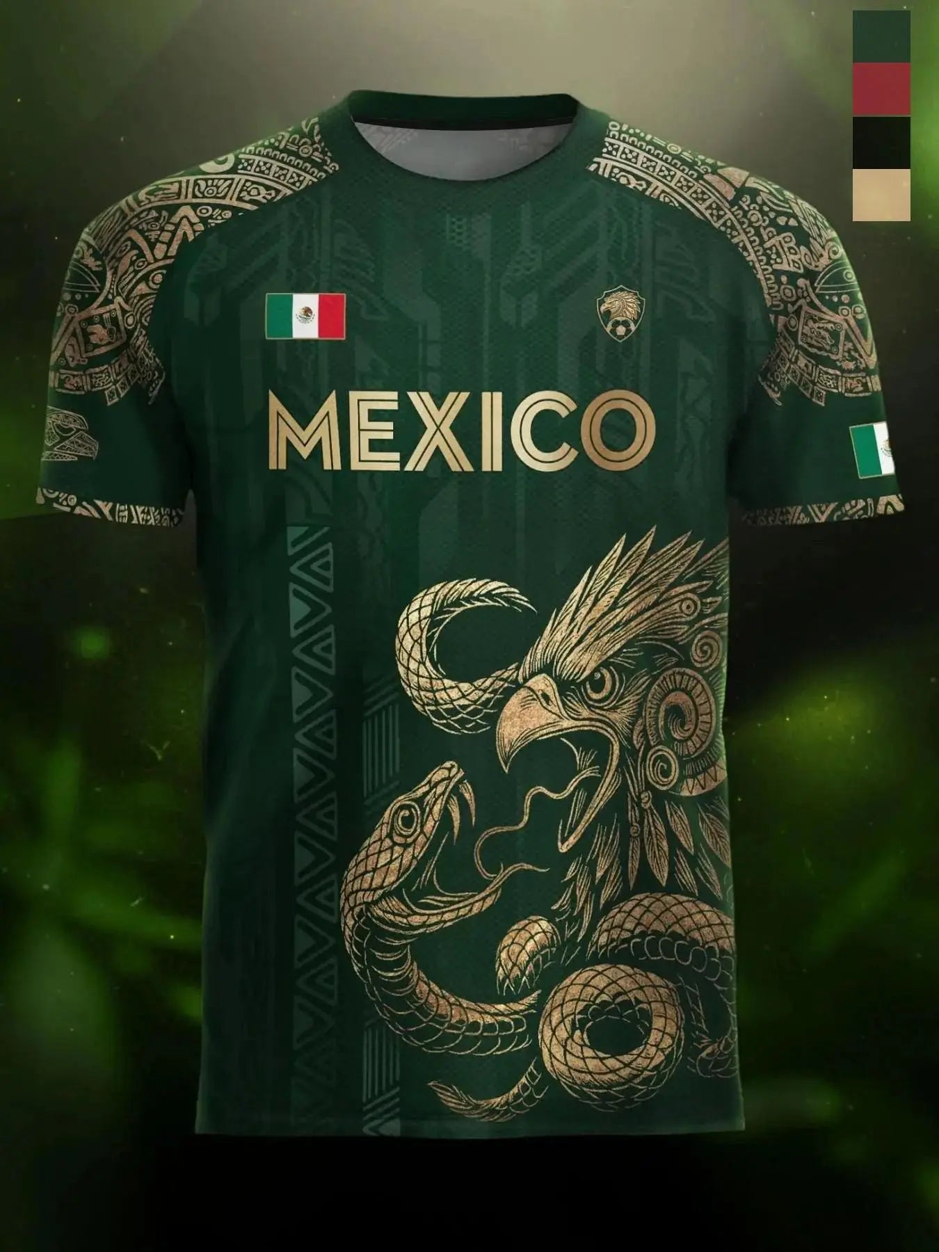 Mexico Aztec Eagle Soccer Jersey – Mexican Heritage All-Over Print Football Fan Shirt, 2026 Mexico Soccer Supporter Jersey