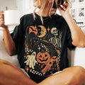 Retro Halloween Black Cat Ghost & Skeleton T-Shirt, Sweatshirt & Hoodie – Spooky Cute Vintage Graphic Apparel
