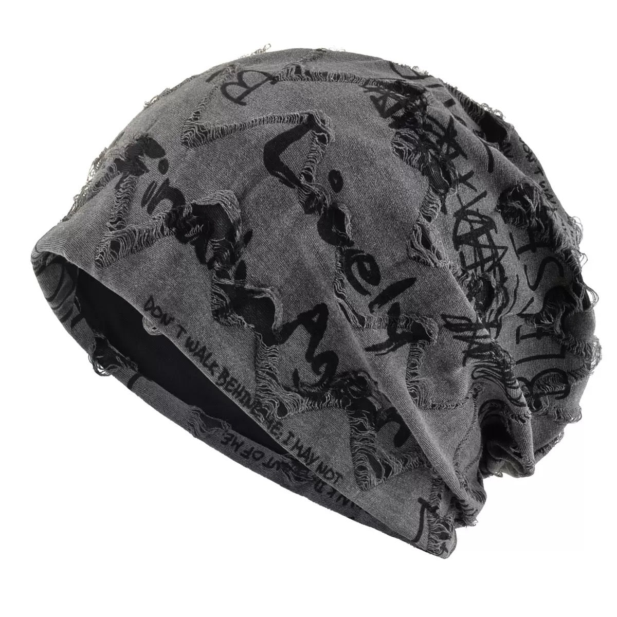 Vintage Graffiti Print Slouchy Beanie – Streetwear Graphic Skull Cap, Soft Stretch Knit Hat for Men & Women