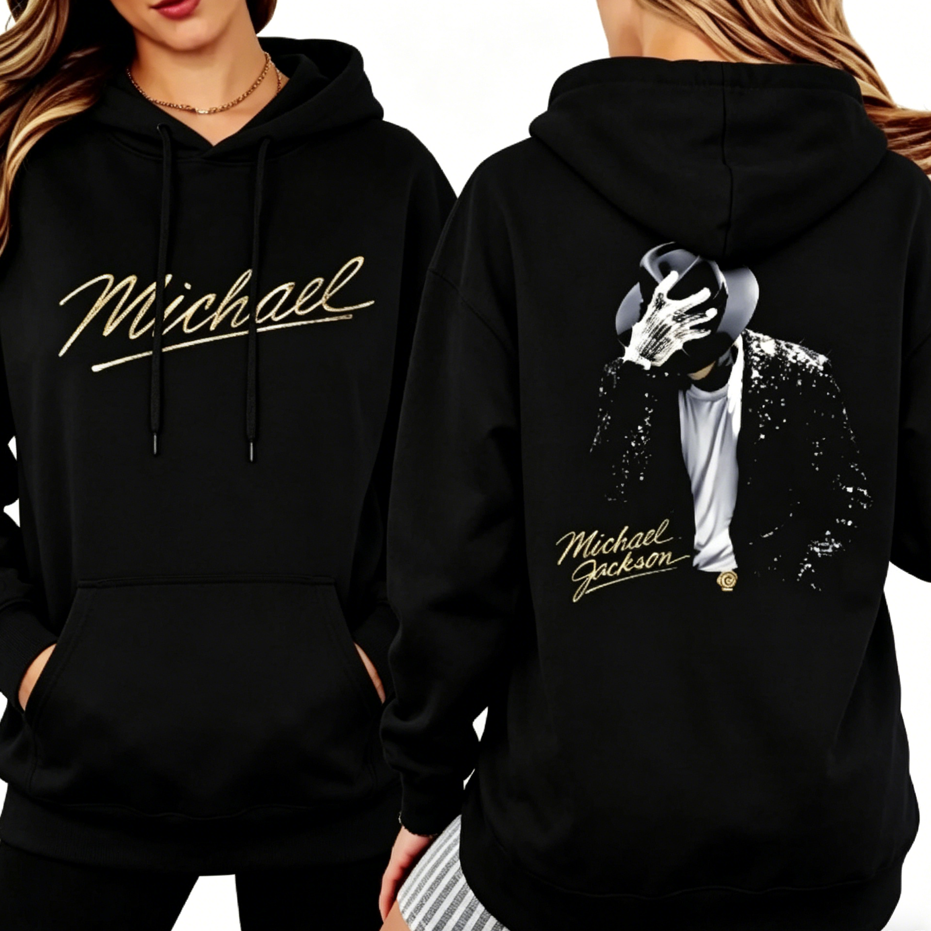 Michael Jackson Black & Gold Dance Graphic Rhinestone T-Shirt / Sweatshirt / Hoodie – Retro Stage Performer Style