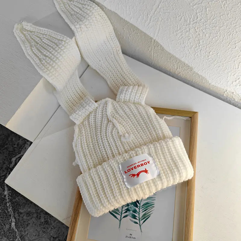 Women's Y2K Long Bunny Ear Beanie – Cute Oversized Rabbit Ear Knit Hat, Trendy Warm Winter Fashion Accessory