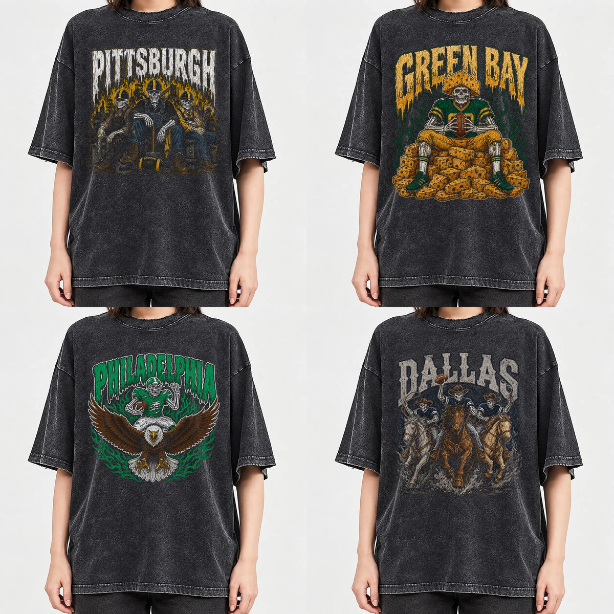 All 32 Teams Football Skull Vintage Graphic T-Shirt, Sweatshirt & Hoodie – Retro Game Day Football Fan Design
