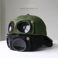 Men's Pilot Goggle Baseball Cap – Korean Streetwear Aviator Hat with Retro Glasses Detail, Casual Outdoor Snapback Cap
