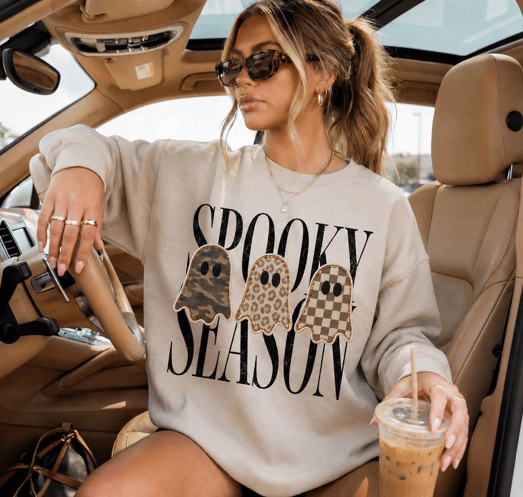 Spooky Season Graphic T-Shirt, Sweatshirt & Hoodie – Cute Ghost Halloween Print, Vintage Fall Streetwear Apparel