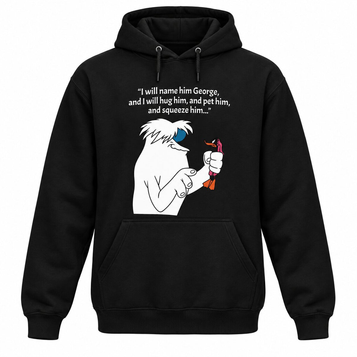 I Will Name Him George Funny Cartoon Graphic T-Shirt, Sweatshirt & Hoodie – Retro Nostalgic Humor Apparel
