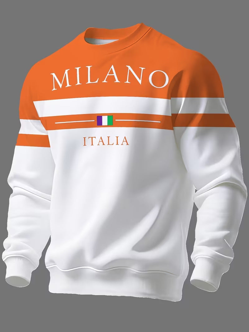 Milano Italy Graphic Sweatshirt – Italian Flag Colorblock Stripe Crewneck Pullover