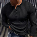 Men’s Ribbed Henley Shirt – Slim Fit Long Sleeve Button Neck Knit Top