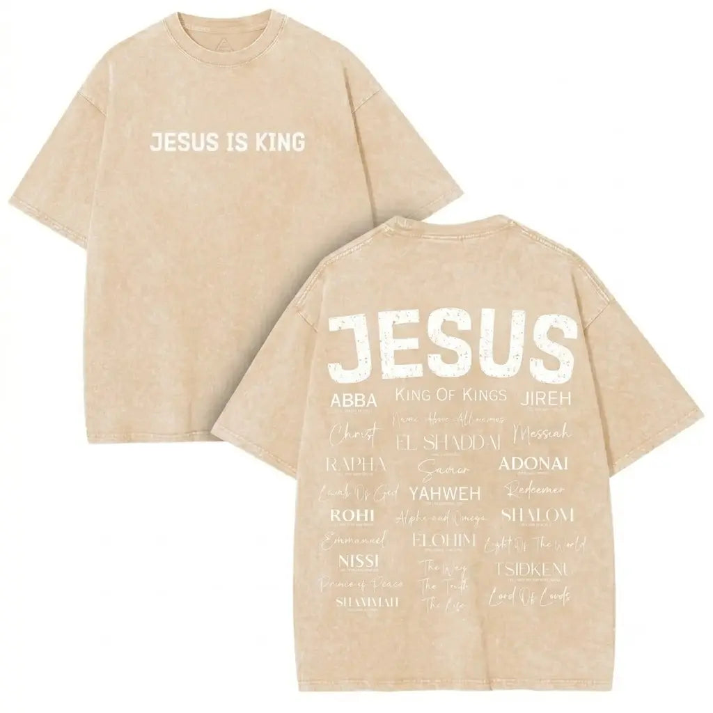 Jesus Is King Graphic T-Shirt/Sweatshirt/Hoodie – Vintage Acid Washed Oversized Christian Faith Streetwear Apparel