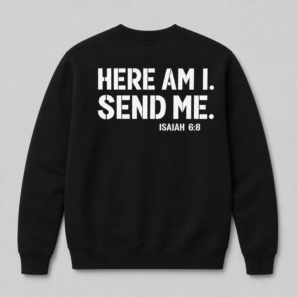 Here Am I Send Me Graphic T-Shirt, Sweatshirt & Hoodie – Isaiah 6:8 Christian Bible Verse Print, Faith Statement Apparel