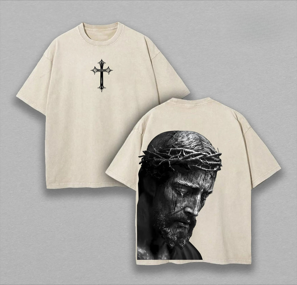 Jesus Christ Crown of Thorns Graphic T-Shirt, Sweatshirt & Hoodie – Cross Christian Faith Print, Vintage Religious Streetwear Apparel