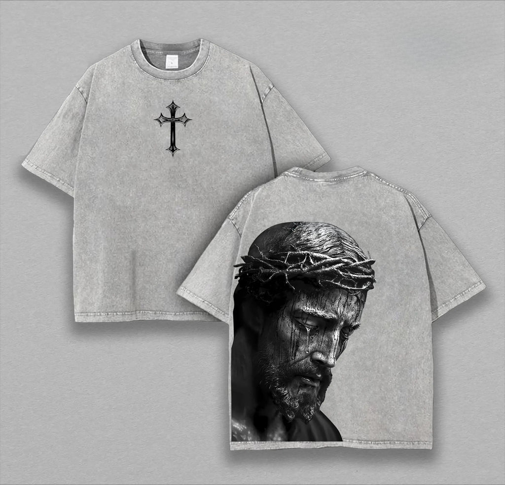 Jesus Christ Crown of Thorns Graphic T-Shirt, Sweatshirt & Hoodie – Cross Christian Faith Print, Vintage Religious Streetwear Apparel