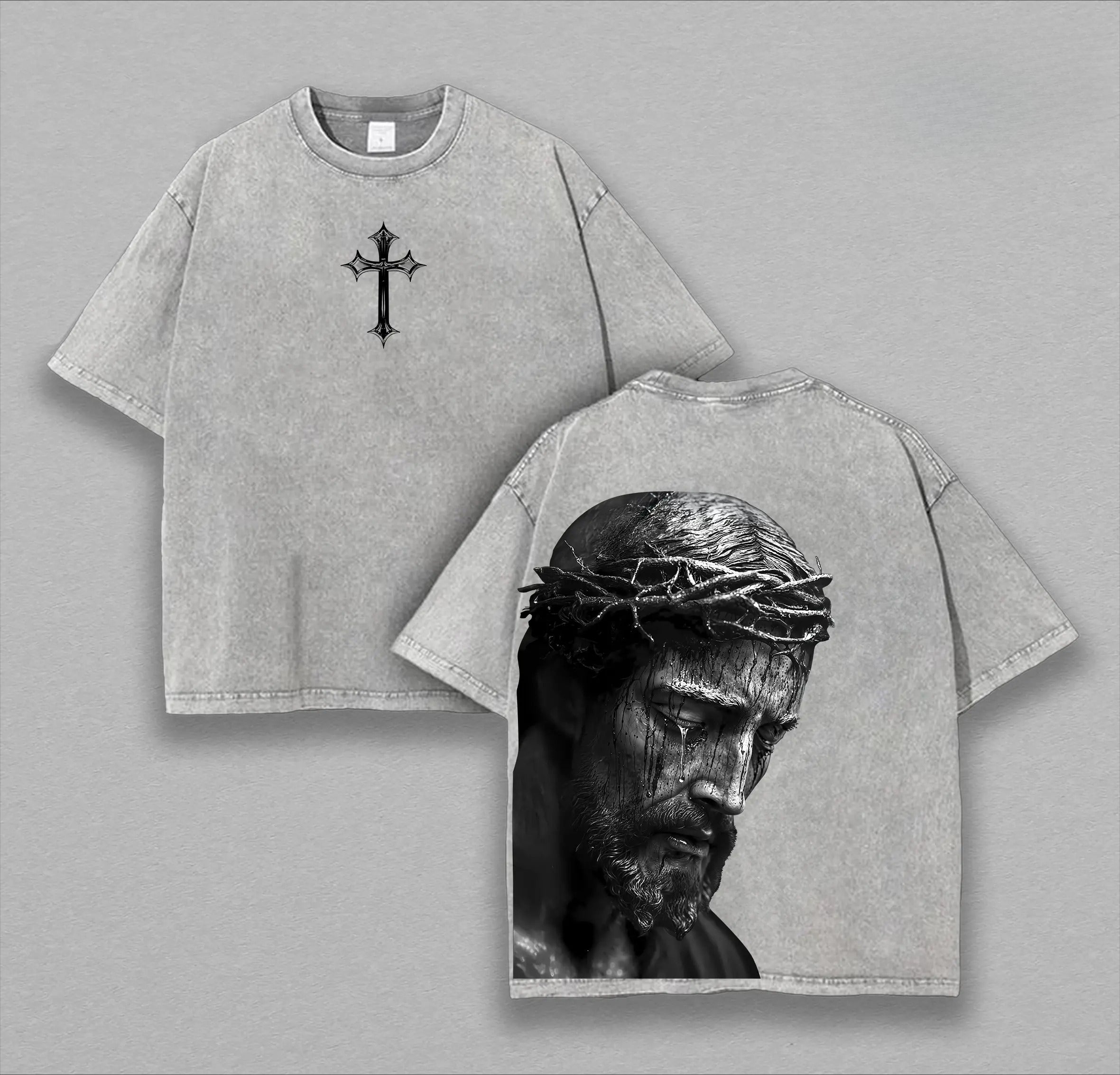 Jesus Christ Crown of Thorns Graphic T-Shirt, Sweatshirt & Hoodie – Cross Christian Faith Print, Vintage Religious Streetwear Apparel