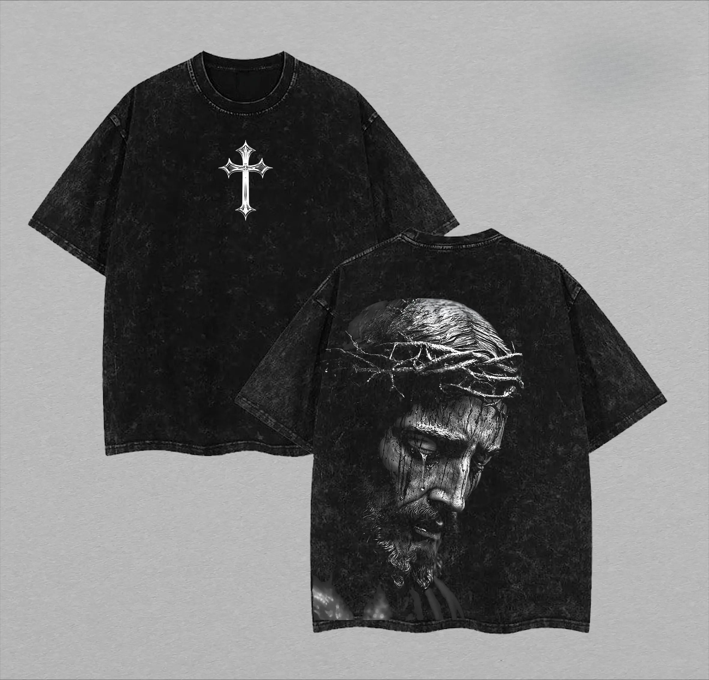 Jesus Christ Crown of Thorns Graphic T-Shirt, Sweatshirt & Hoodie – Cross Christian Faith Print, Vintage Religious Streetwear Apparel
