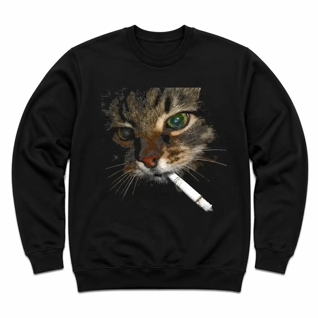 Smoking Cat T-Shirt, Sweatshirt & Hoodie – Funny Meme Cat Graphic, Retro Absurd Humor Print, Vintage Internet Humor Apparel