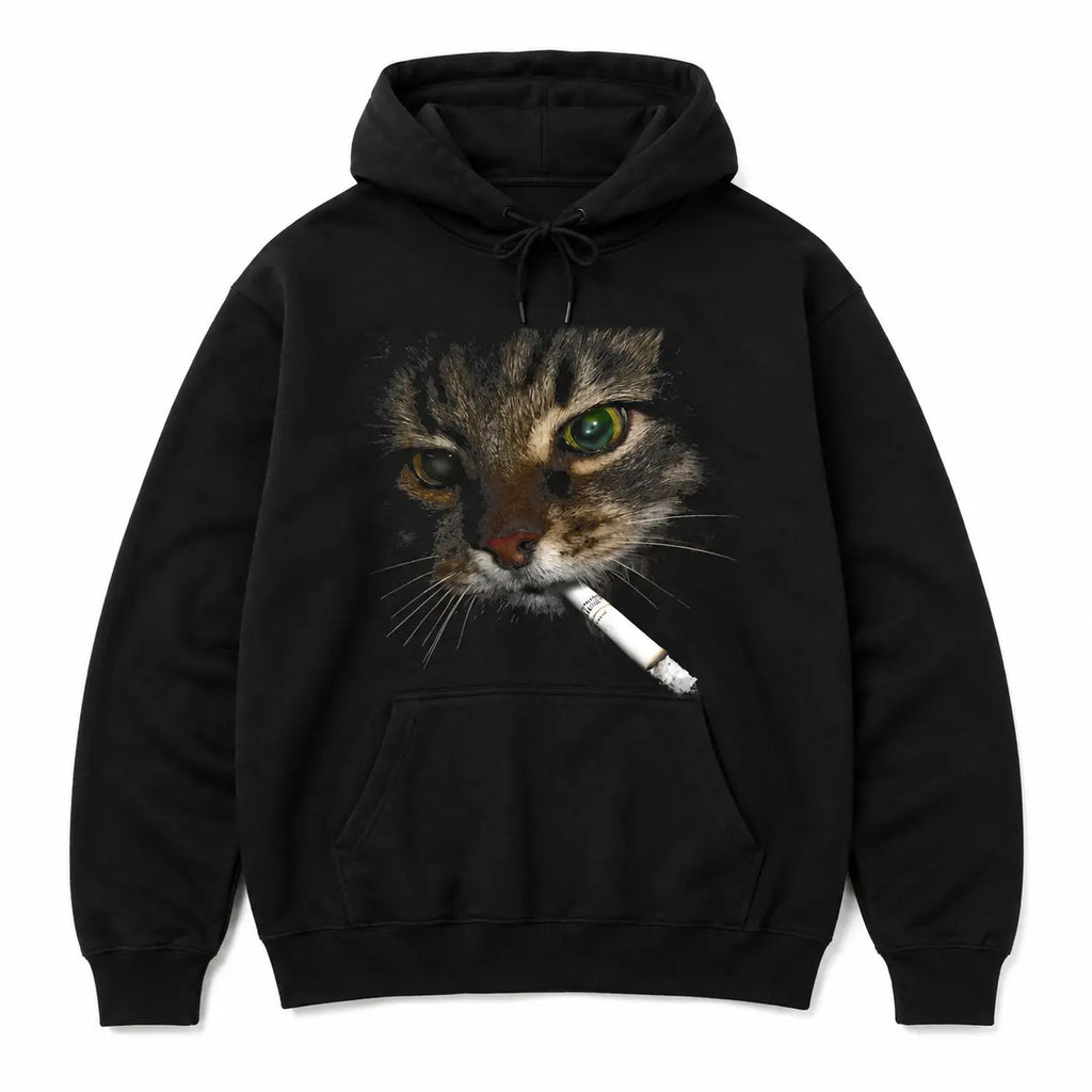Smoking Cat T-Shirt, Sweatshirt & Hoodie – Funny Meme Cat Graphic, Retro Absurd Humor Print, Vintage Internet Humor Apparel